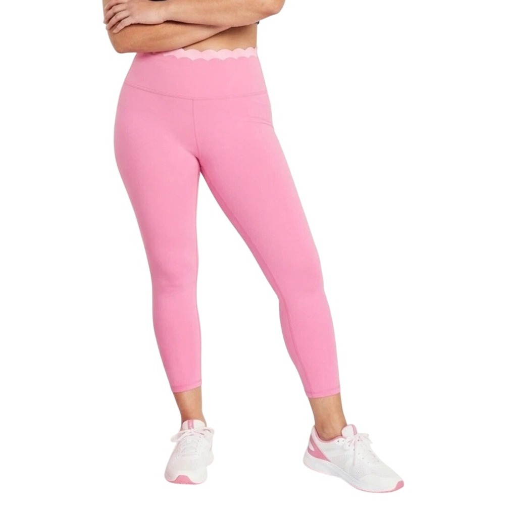 JoyLab Women's Pink Scalloped High-Rise 7/8 Length Leggings Size XXL